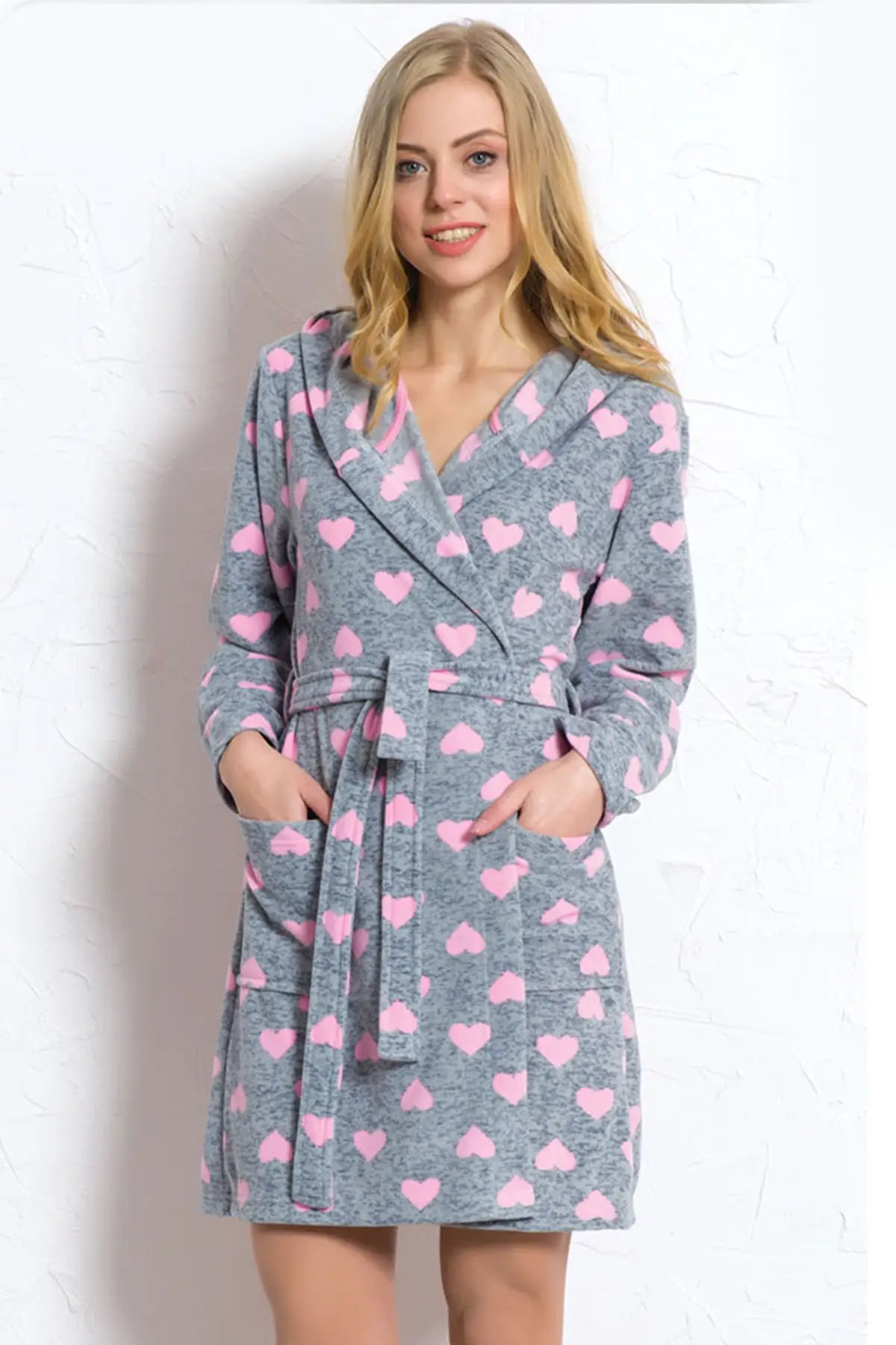

Dressing Gown Gray Hooded Fleece Fashion Robe Robe Sexy Peignoir Kimono Bride Sleepwear Night Gown