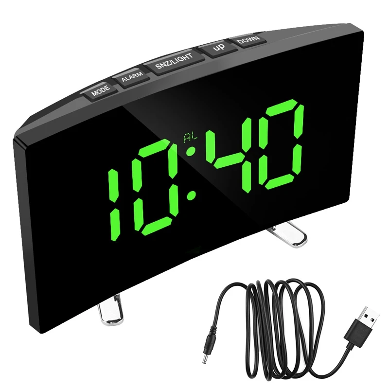 

7 Inch Curved Dimmable Mirror Clock LED Screen Digital Alarm Clock Home Decoration Large Number Table Clock For Bedroom