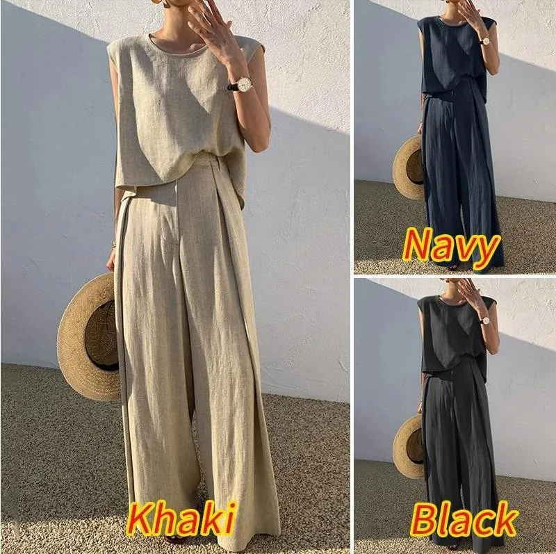

Oversize Two Piece Sets Women Wide Leg Tracksuit Fashion Summer Matching Sets 2PCS Casual Sleeveless Shirt Suits