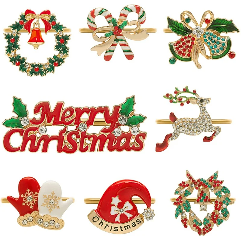 

Christmas Napkin Rings - Set Of 8 Napkin Holder Rings for Holiday Christmas Thanksgiving Home Table Decoration-Colorful