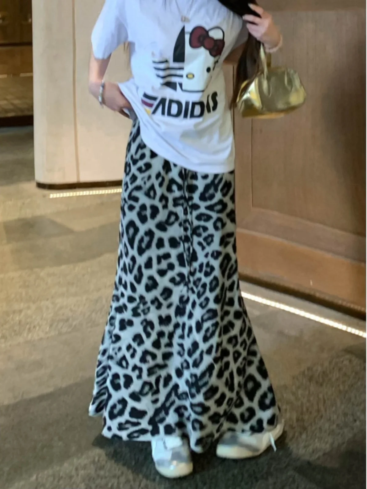 Gaganight Женская Ретро серая леопардовая длинная юбка с принтом рыбий хвост летняя