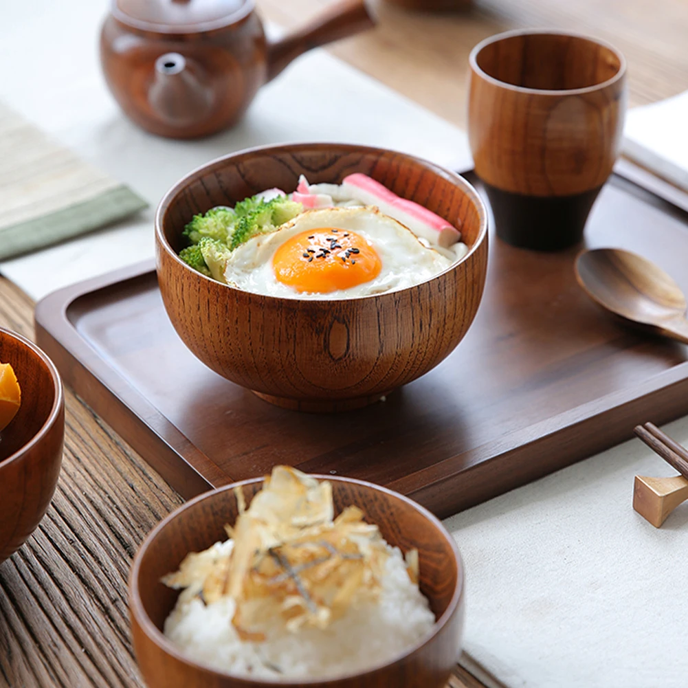 

9.1-11CM Wooden Salad Bowl-Round Household Dishware Soup Rice Noodles Bowl Fruit Bowl For Fruit Food Dessert Tableware kitchen