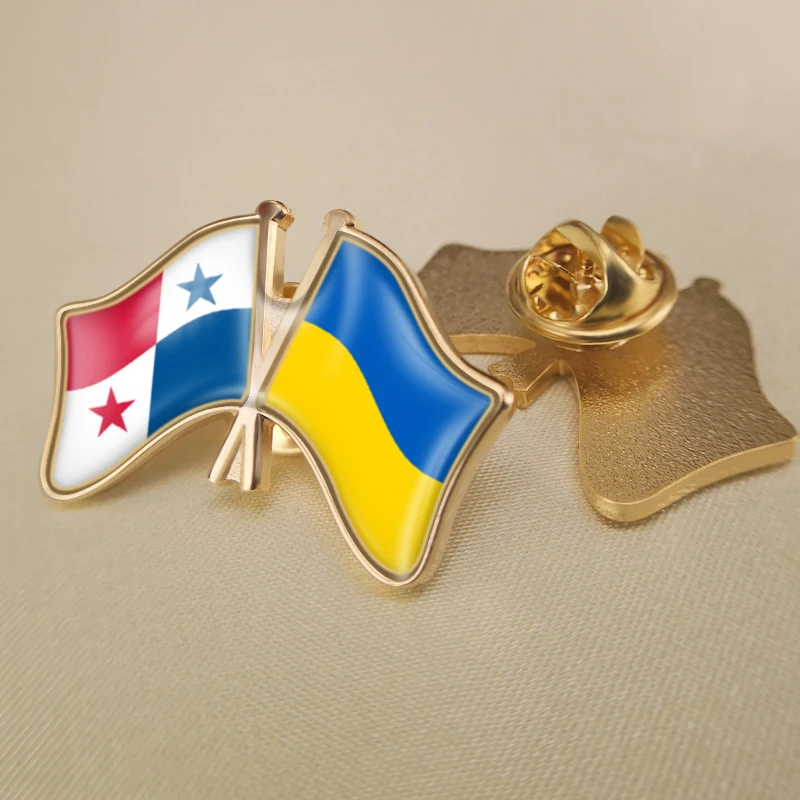 

Panama and Ukraine Crossed Double Friendship Flags Lapel Pins Brooch Badges