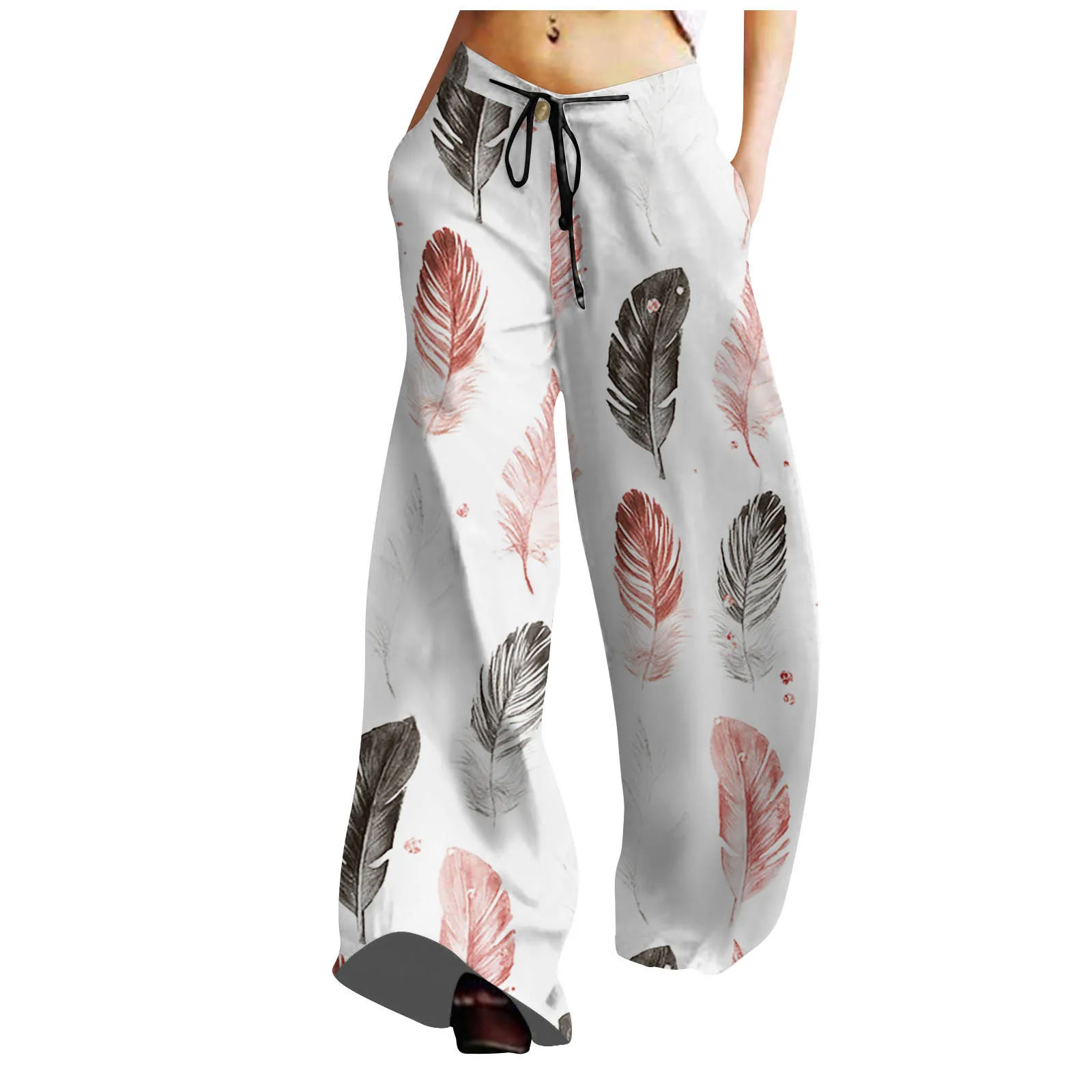 

Женские модные повседневные свободные тренировочные брюки в стиле ретро с широкими штанинами и принтом, женские брюки с карманами, простые модные брюки