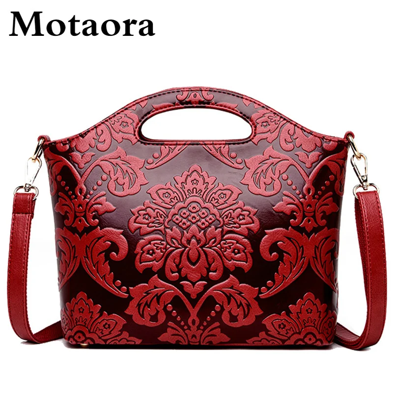 

Women Leather Shouder Bag 2023 New High Quality Chinese Style Tote Bags Vintage Embossed Handbag Floral Retro Bag Ladies