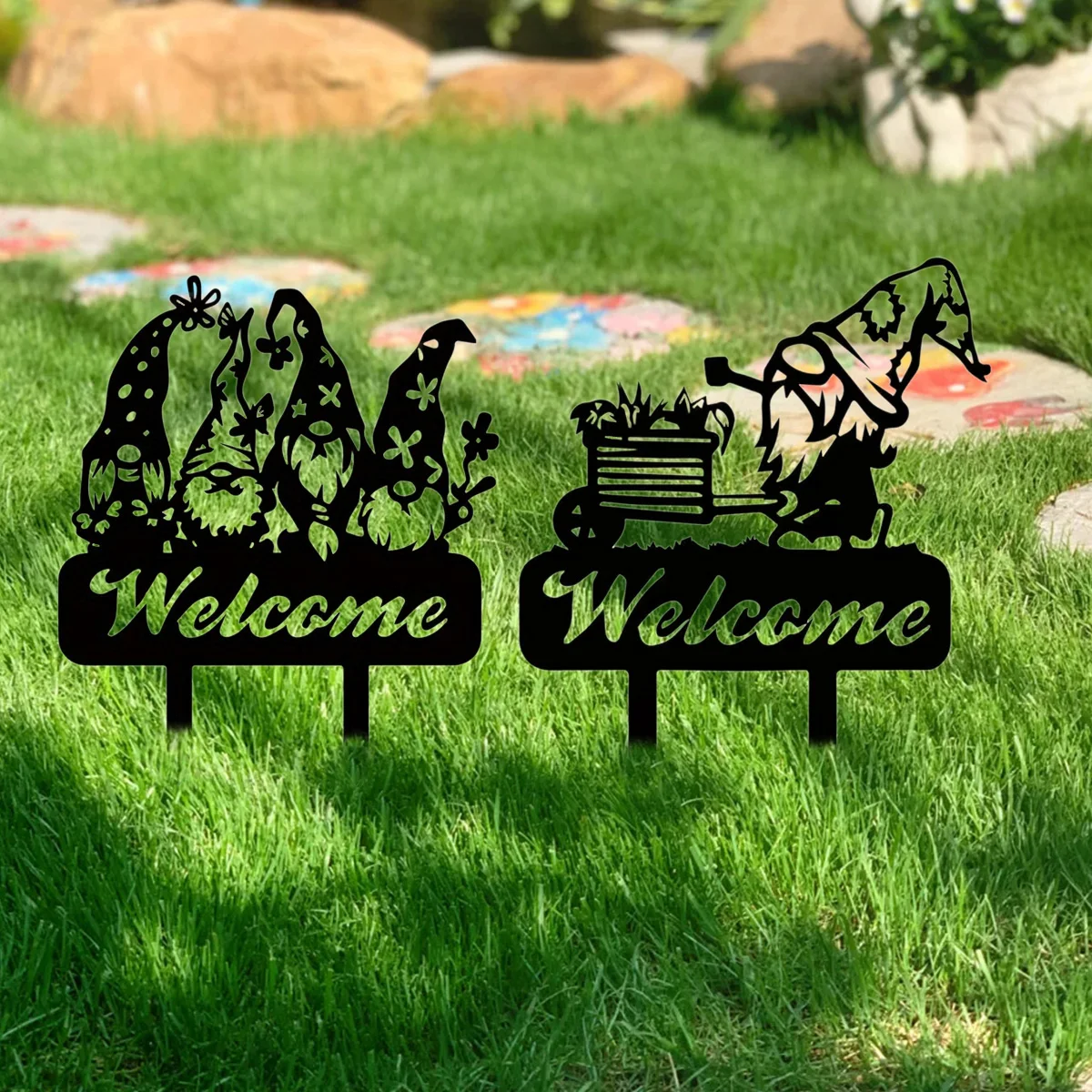 Металлический знак приветствия для внутреннего двора гномов газона