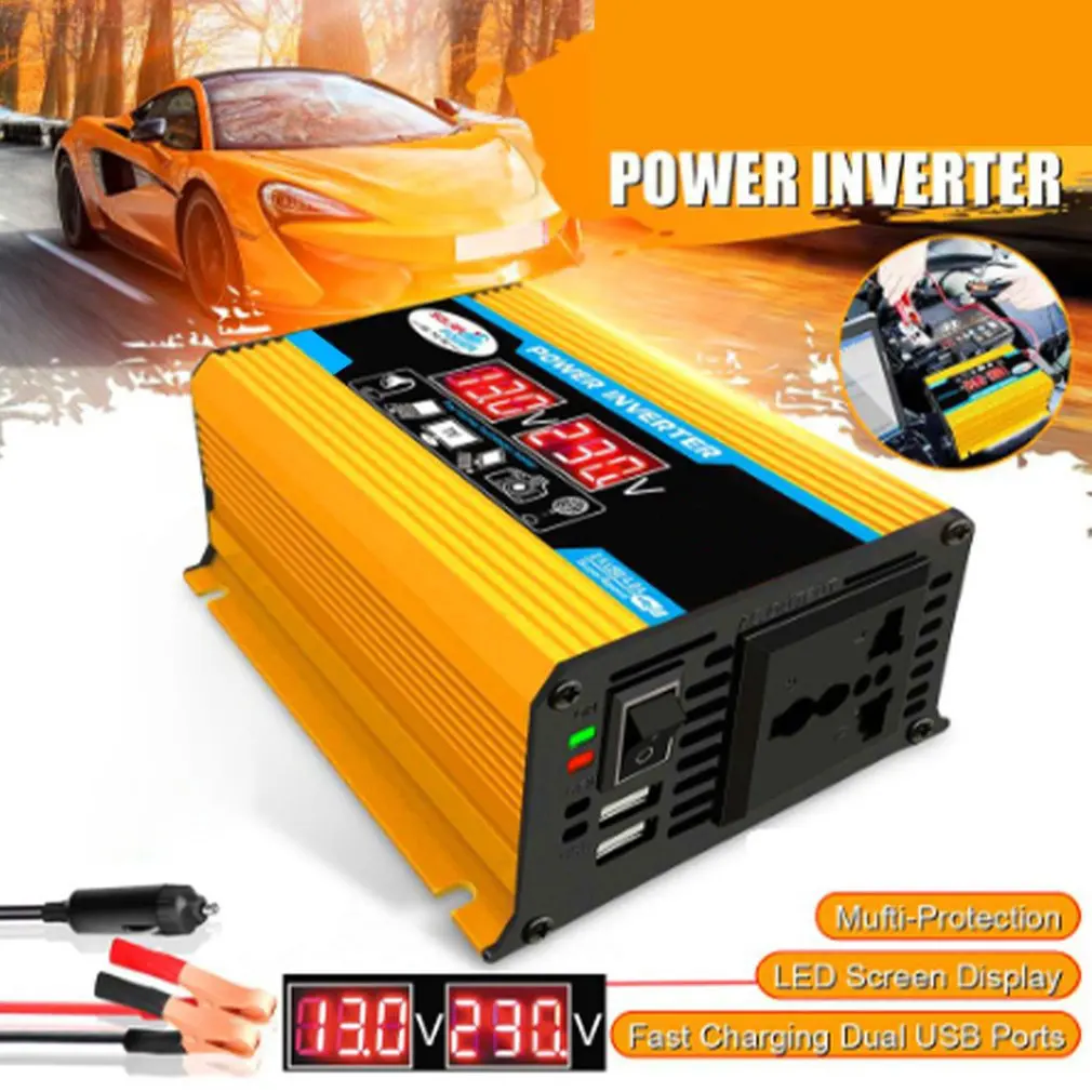 

New Car Inverter Charger 300W Digital Car Inverter 12V DC To 110V/220V AC Power Converter LED Display Dual USB Pure Sine Wave
