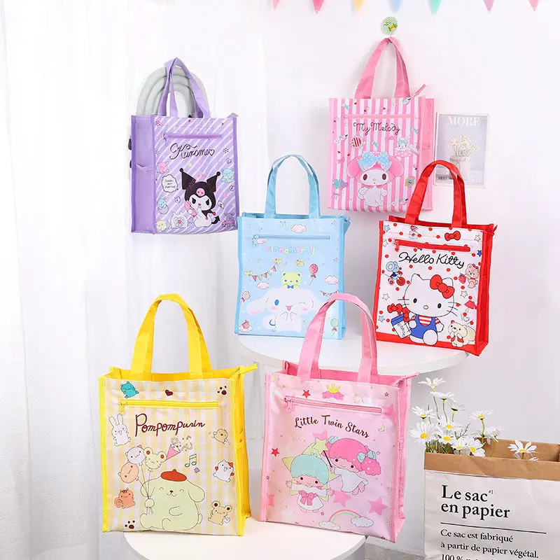 

30 Styles of New Cartoon Sanrio Cinnamoroll File Bag Student Portable Book Bag Oxford Cloth Double Layer Student Tuition Bag