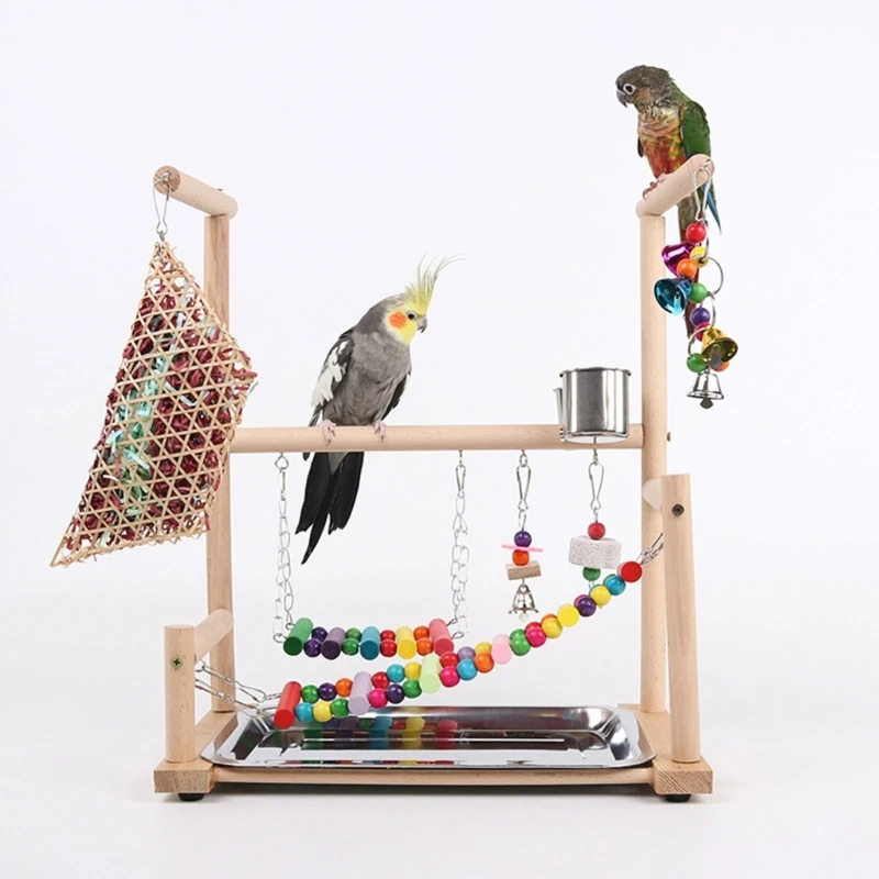 

Bird Perch Natural Wood Stand Toy Parrot Playground for Parakeet Cockatiel Conure Finch with Feeding Cups Various Toy B03E