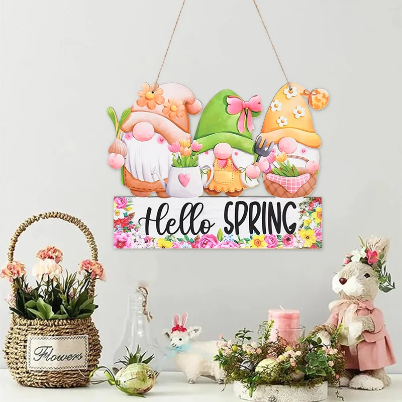 Пасхальные деревянные подвесные украшения Hello Spring Bunny Морковь Кролик Украшение