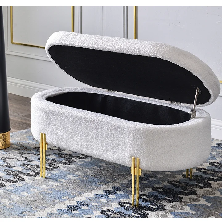 

Lamb Fabric Shoe Changing Stool Light Luxury Shoe Bench Sofa Bench with Large Storage Shoes-Wearing Bench Living Room Furniture