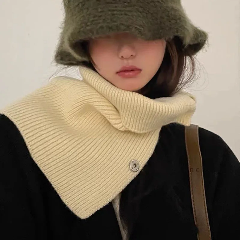 

Женский вязаный зимний уличный теплый шарф унисекс для защиты ушей шерстяной пуловер снуд-воротник