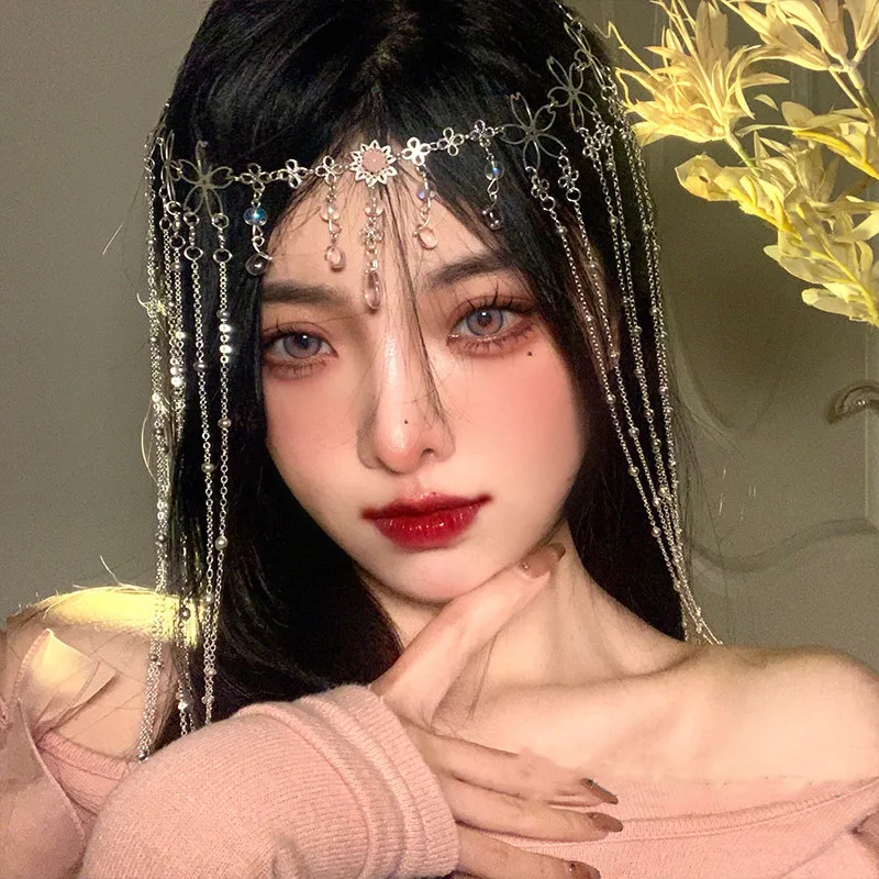 

New Fashion Alloy Rhinestone Chain Tassel Jewelry Headwear For Girl Women Sweet Cute Hair Clips Shining Jewelry Decoration