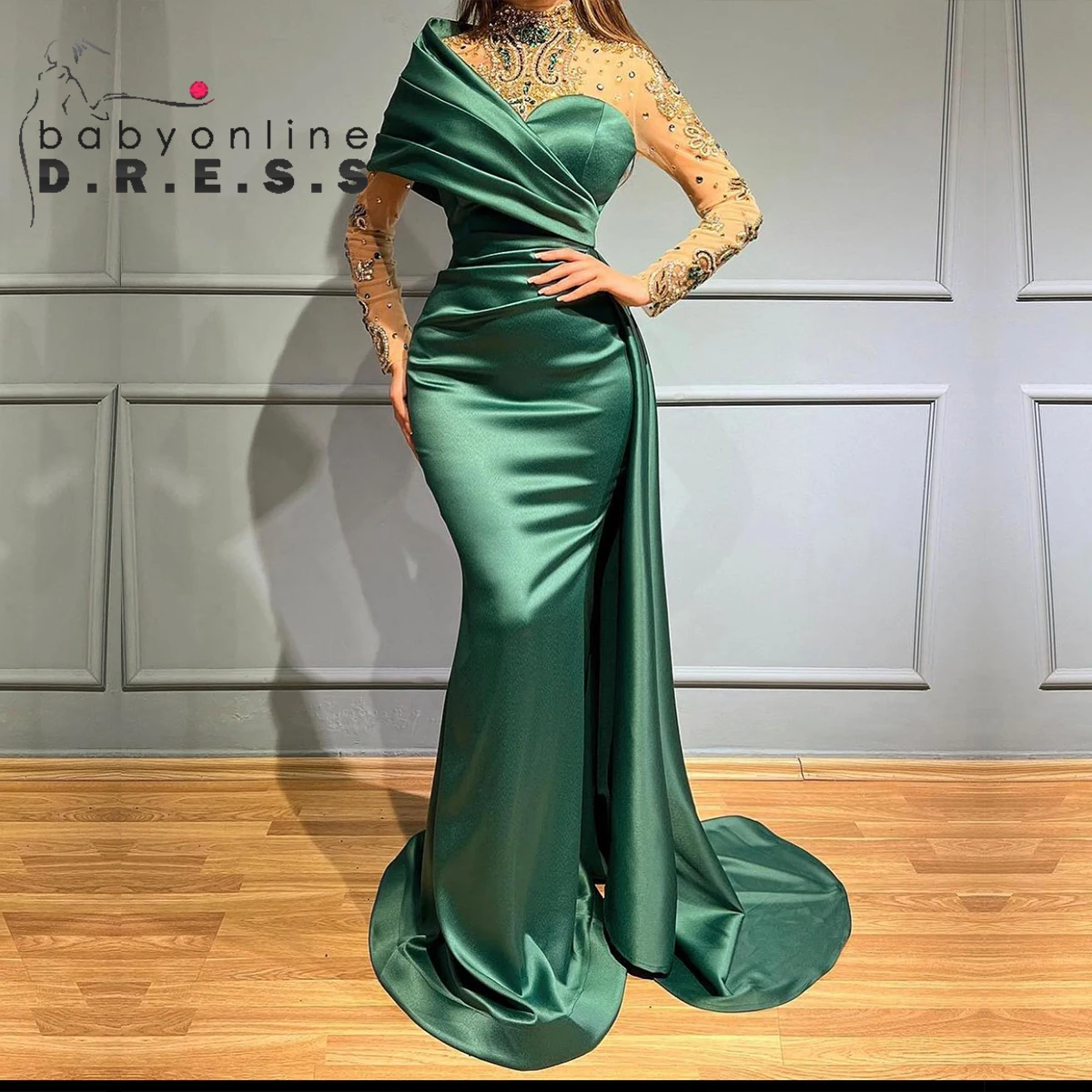 BABYONLINE платье для выпускного вечера из бисера с иллюзией и высоким воротником