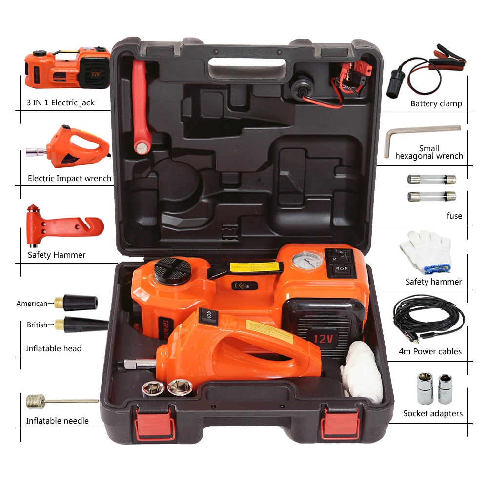 

Professional 5 ton portable car DC 12V 5T Multi-functional hydraulic floor jack with electric impact wrench