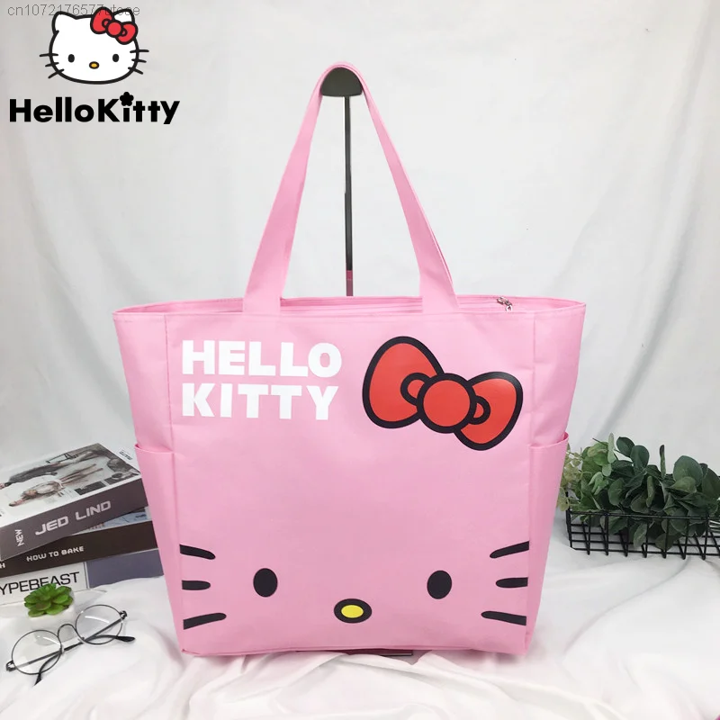 Sanrio Y2k New Hello Kitty Woman Canvas Bags Portable Shopping Bag Large Capacity Shoulder Bag Korean Style Fashion Tote Handbag