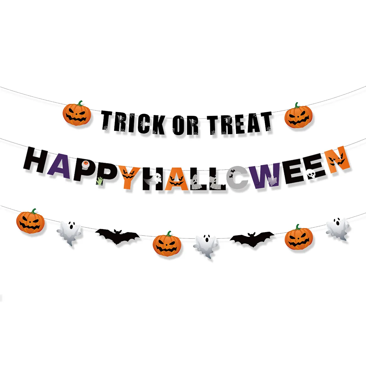 

Happy Halloween Paper Banner Horror Bat Pumpkin Witch Spider Skull Garland For Halloween Party Hanging Decoration Bunting Flags