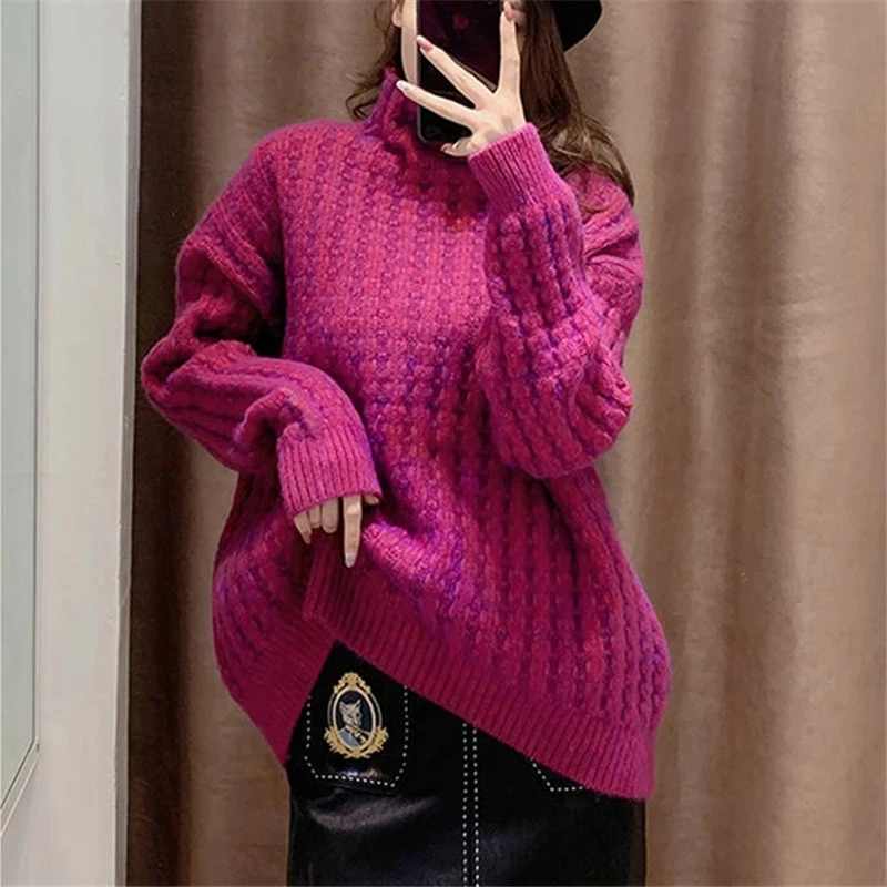 

Turtleneck Sweater Female Autumn Winter Lazy Solid Color Pullover Fashion Commuter Knitted Bottoming Top Women's Clothing ZM432