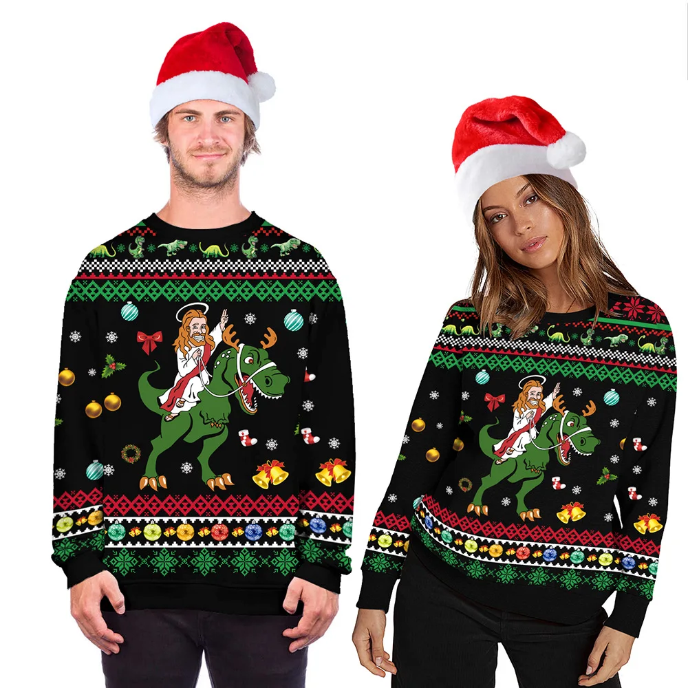 

Funny Ugly Christmas Sweaters Women Men Interesting Dinosaur Jesus Christmas Jumpers Tops Couples Autumn Dress Up Sweatshirts