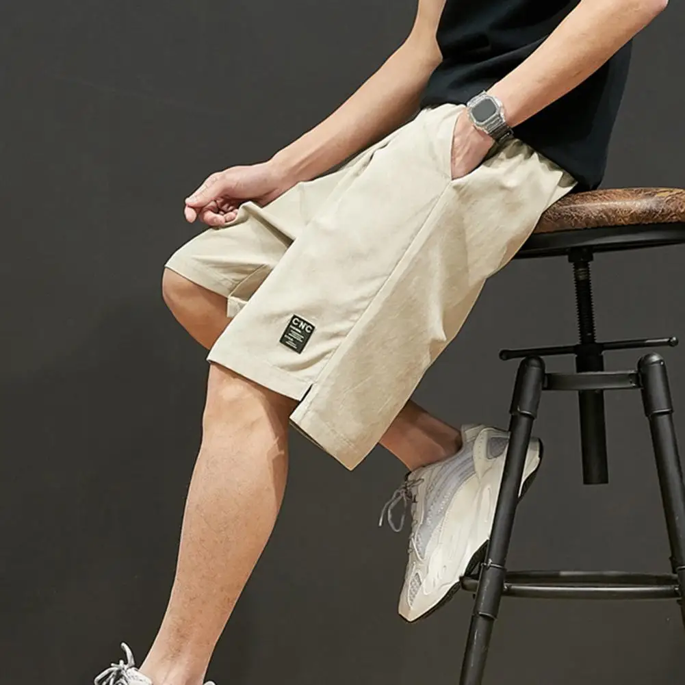 

Breathable Popular Lace-up Knee Length Shorts Male Men Short Pants Solid Color for Daily Wear