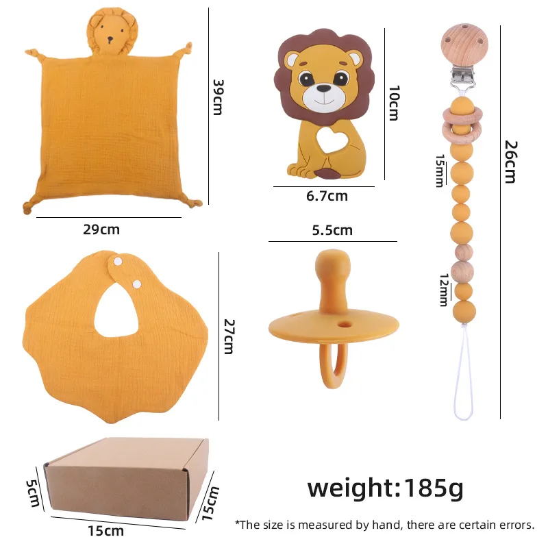 Fosmeteor New Baby Products Cartoon Lion Soothing Towel Baby Creative Pacifier Chain Teether Toy Five-Piece Set Toy Gift