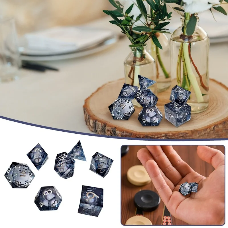 

7pcs Resin Dice Acrylic Polyhedral Digital Dice Ornaments Crafts Winter Soul Liquid Gifts for Game Home Decorations Accessories