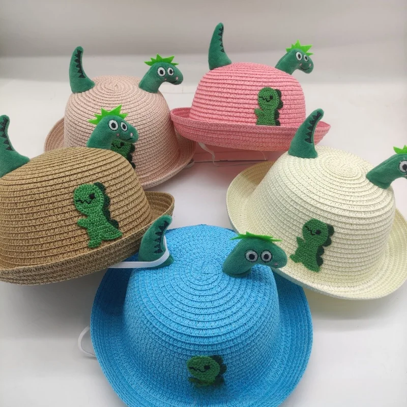 Детская мультяшная соломенная шляпа с динозавром летняя модная однотонная