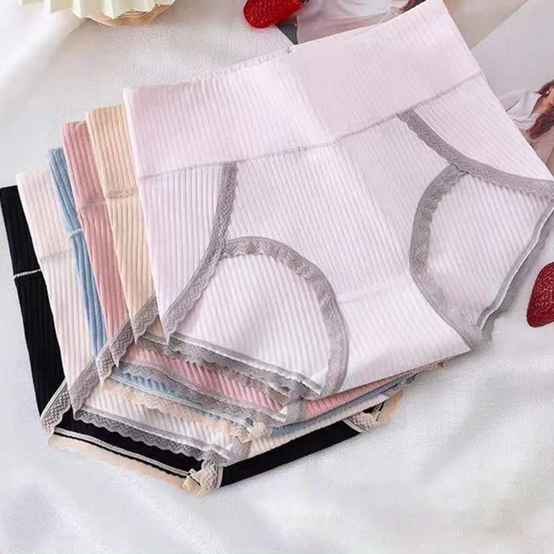 

3pcs / Set Cotton Panties Women's Underwear Sexy Lace Underpants Large Plus Size High Waist Seamless Briefs Female Lingerie