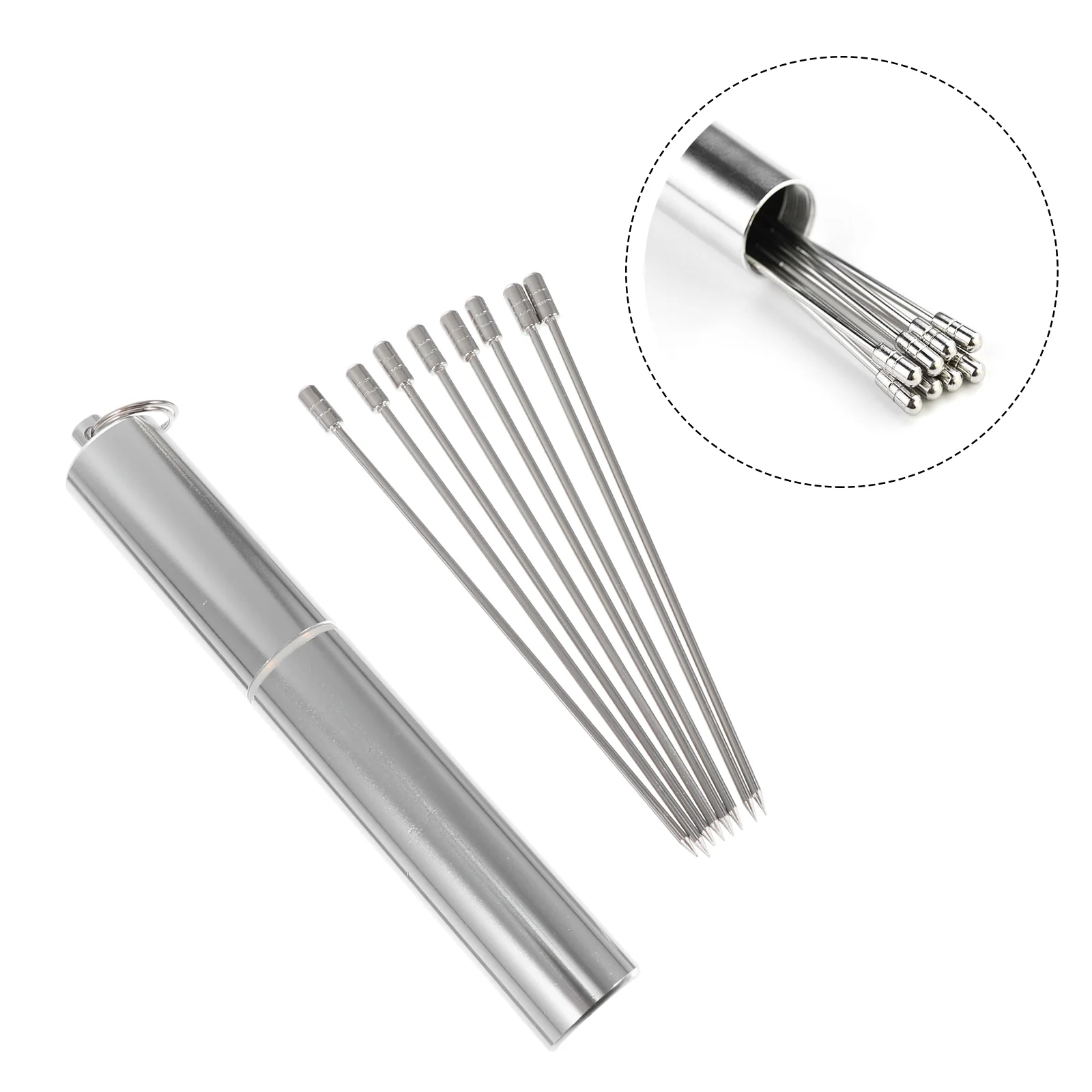

Toothpick Metal Toothpicks Picks Fruitparty Cocktail Olives Drinkssticks Skewer Silver Container Pick Holder Reusable Alloy
