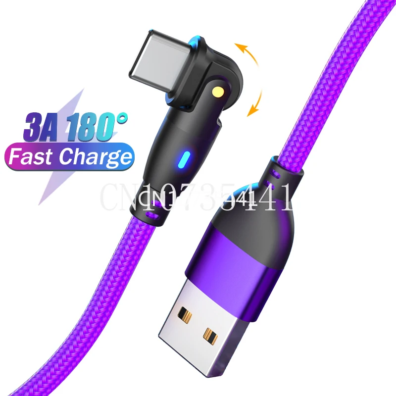

3A Micro USB Type C Cable Fast Charging 180° Rotate Cable For Samsung Xiaomi iPhone 14 13 Charger Type-C Data Transfer Wire Cord