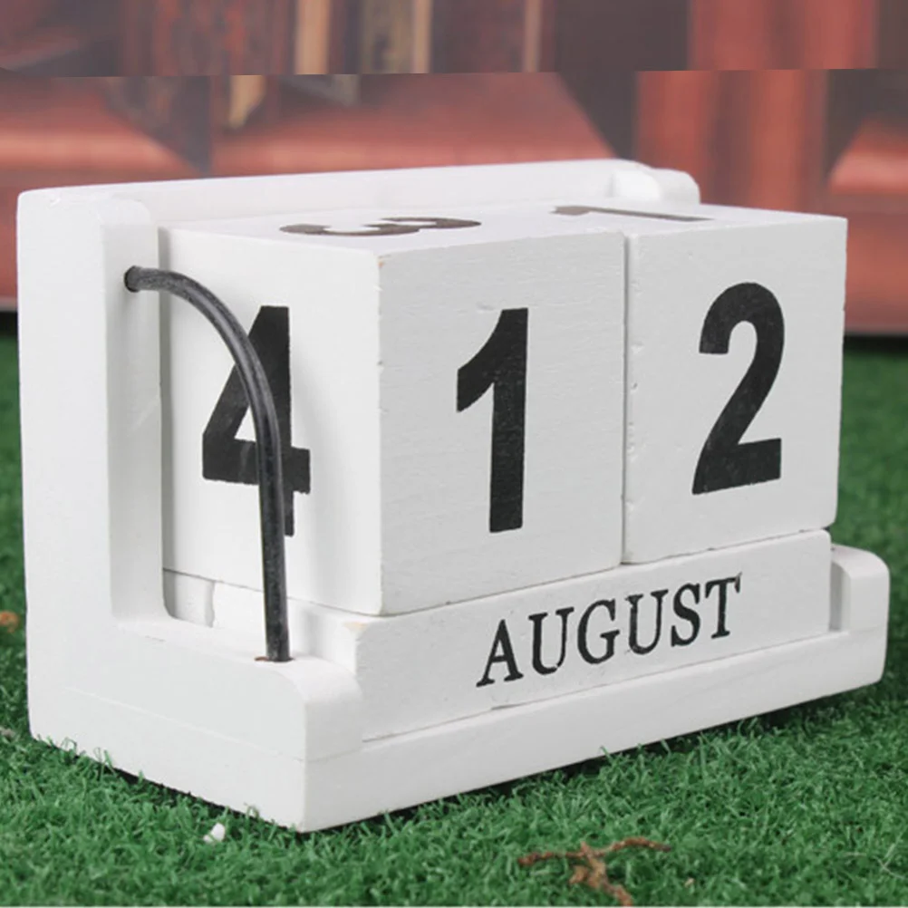 

Деревянный календарь, многоразовый Настольный календарь с винтажным эффектом, календарь для офиса и дома, белый