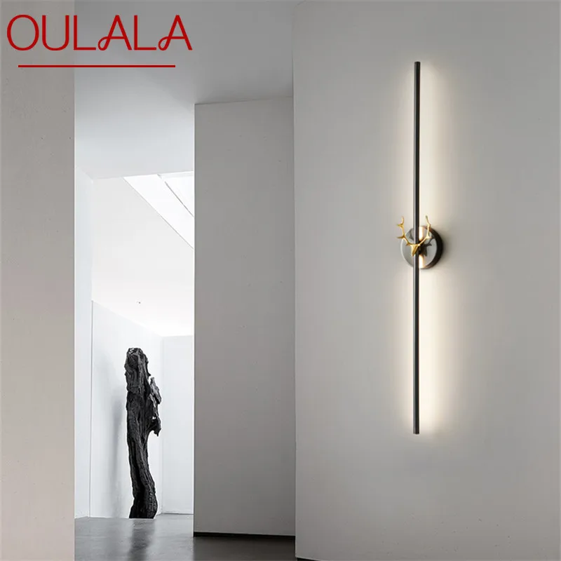 

OULALA Contemporary Black Brass Strip Wall Lamp LED 3 Colors Specially Creative Sconce Light for Aisle Bed Living Room Decor