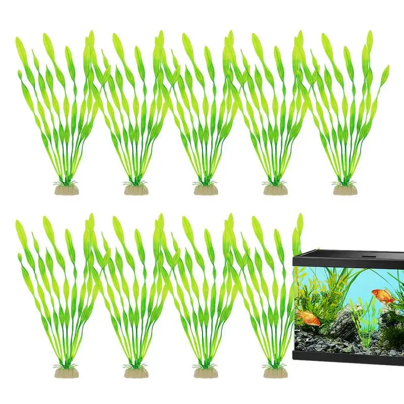 

Plants For Fish Tank Simulation Water Grass 10pcs Underwater Decorations With Ceramic Base Aquarium Fish Tank Accessories For