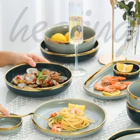 luxury birthday plate set gold nordic round ceramic dessert dinner sushi plate japanese pratos de jantar kitchen accessories