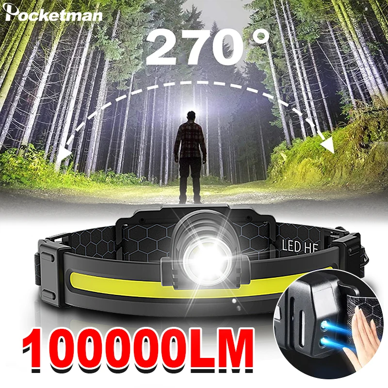 

Powerful COB+XPE LED Headlamp Wide Beam USB Rechargeable Headlight Waterproof Head Lamp for Camping Cycling Hiking Emergency