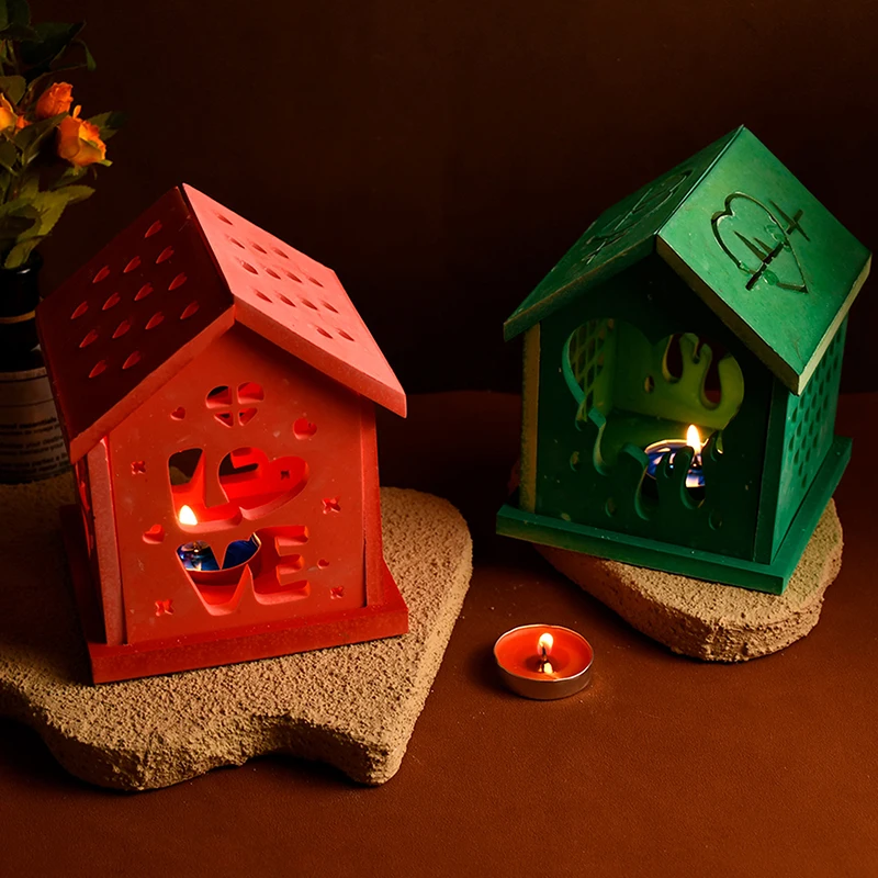 Houses Candle Holder Silicone Mold For Handmade Resin Concrete Heart House Candlestick Craft Molds Home Decor