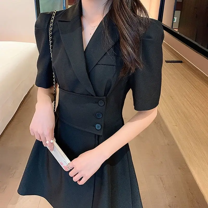 

Black Jackets for Women Dress Jacket Blazer Elegant Mini Dress Women Summer 2021 Black Hepburn Office Style Casual Pleated Suits