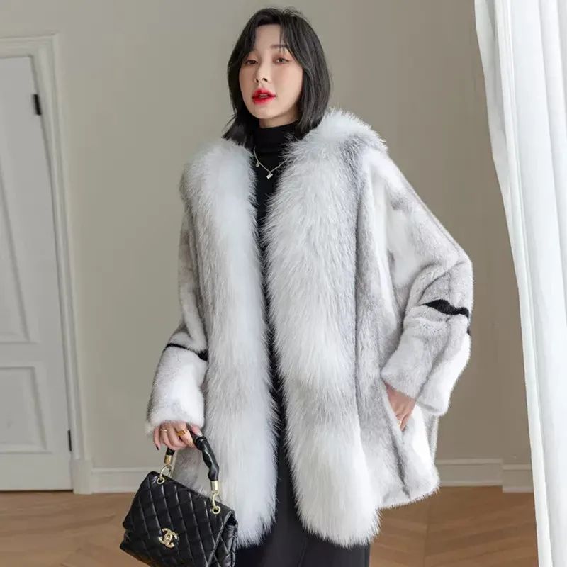 

Luxury Fox Fur Coats Patchwork Imported Velvet Mink Fur Thick Jackets Women's Whole Fur Fashion Overcoat 2023 New Winter Clothes