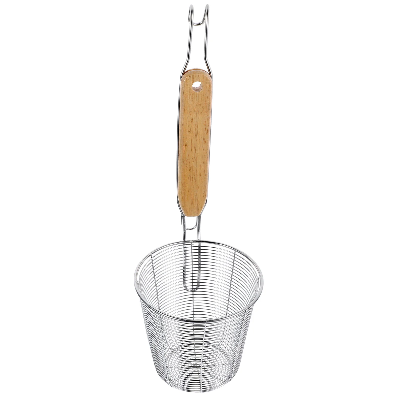 

Household Fence Stainless Steel Strainer Skimmer Slotted Wood Pasta Basket