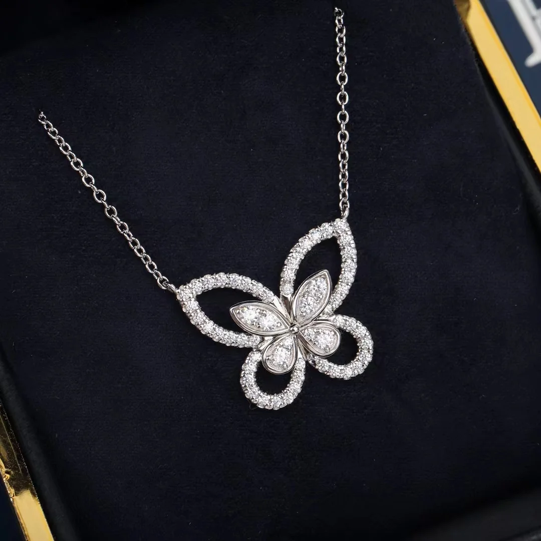 

Fashion Sweetness 925 Silver Butterfly Necklace Women Elegant Temperament Moissanite Shining Popular Brand Jewelry Luxurious