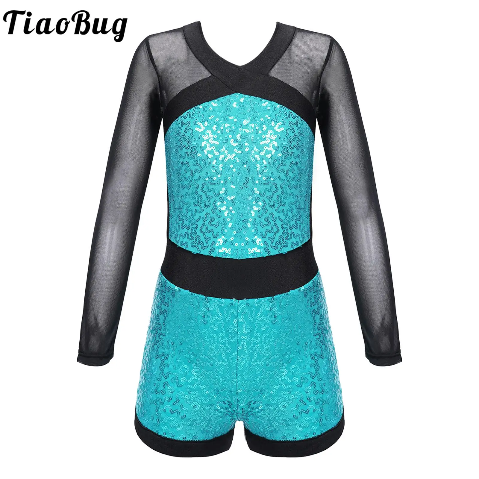 

Kids Girls Long Sleeve Sequins Ballet Dance Leotard Gymnastics Leotard Bodysuit Moden Jazz Dance Jumpsuit