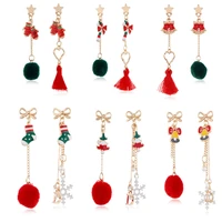 new christmas earrings christmas tree bell crutch long tassel plush asymmetric silver needle earrings