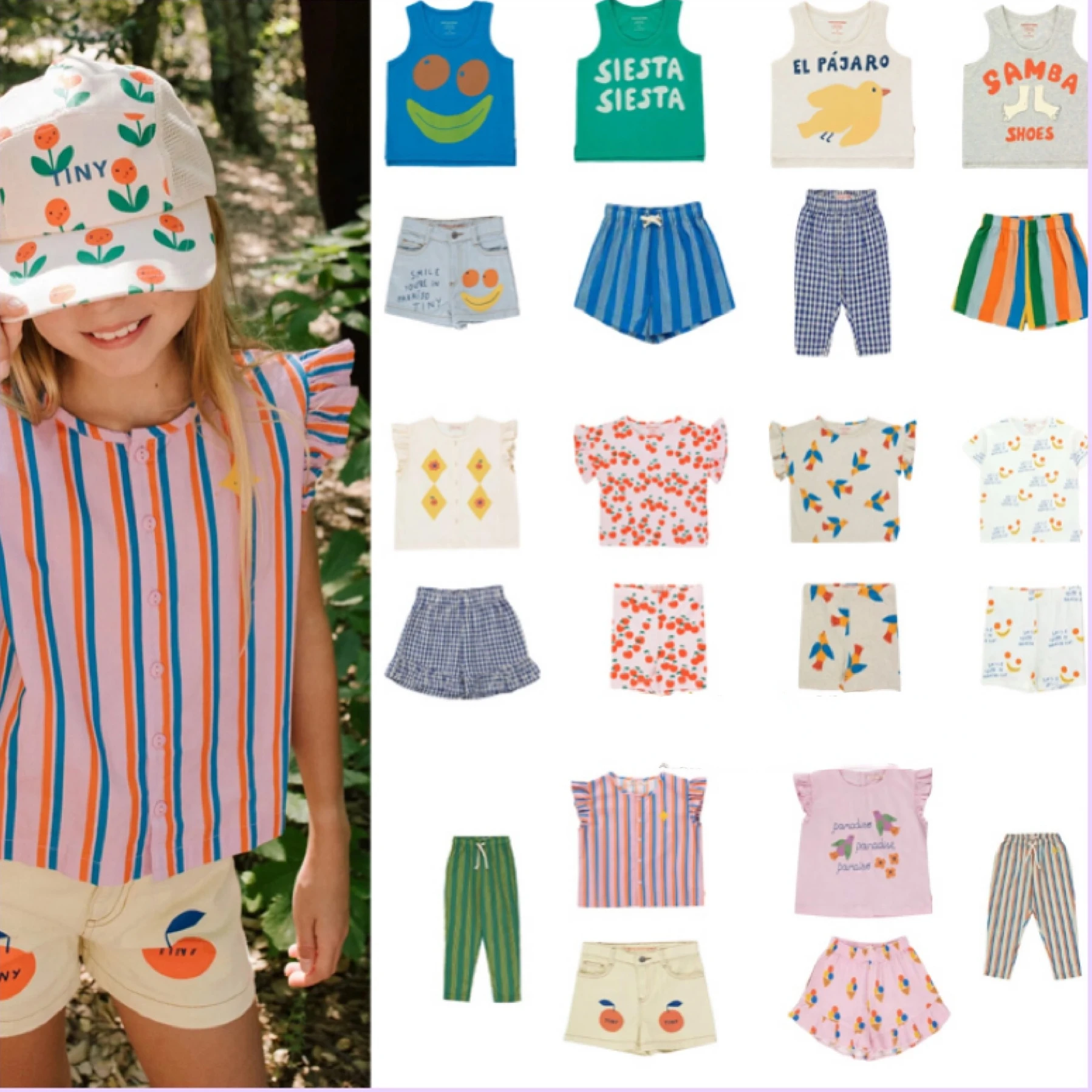 

Tinycottons Spring/Summer 2023 New Kids Tank Top Shorts Set Girls Lace T-shirt Long Pants