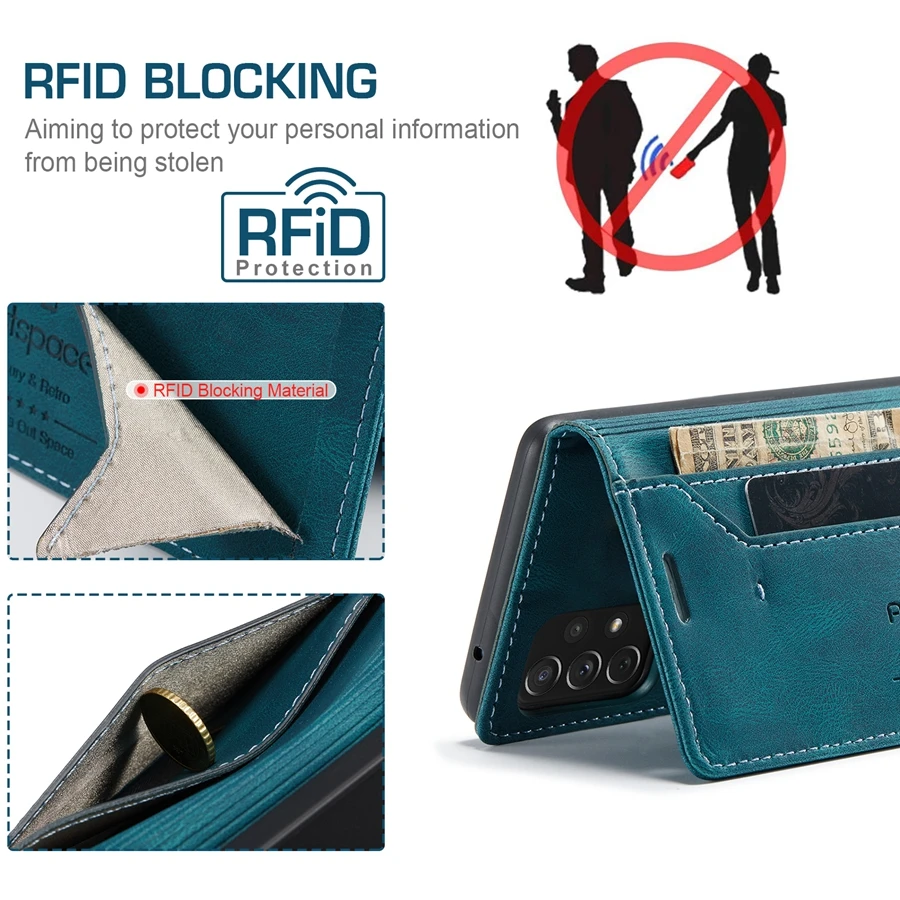 Кожаный чехол-бумажник с защитой от кражи для Samsung Galaxy A12 A13 A23 A33 A51 A52 A53 A71 A72 A73 S22 Ultra