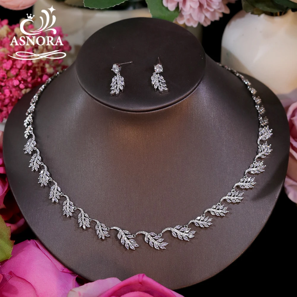 

Fashion CZ Bridal Jewelry Sets Wedding Romantic Silver Color Leaf Necklace For Women Banquet Costume Accessories Bijoux X0439