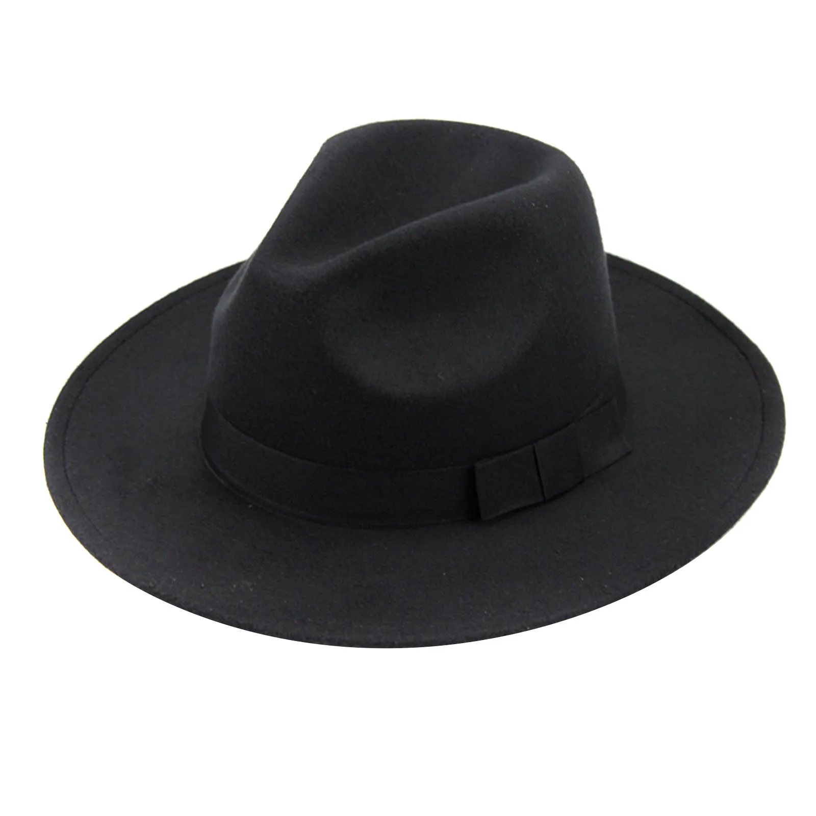 

Hot Selling Women's Stylish Top Hat Crushable Wool Felt Outback Hat British Style Headgear Wide Brim Belt Cap