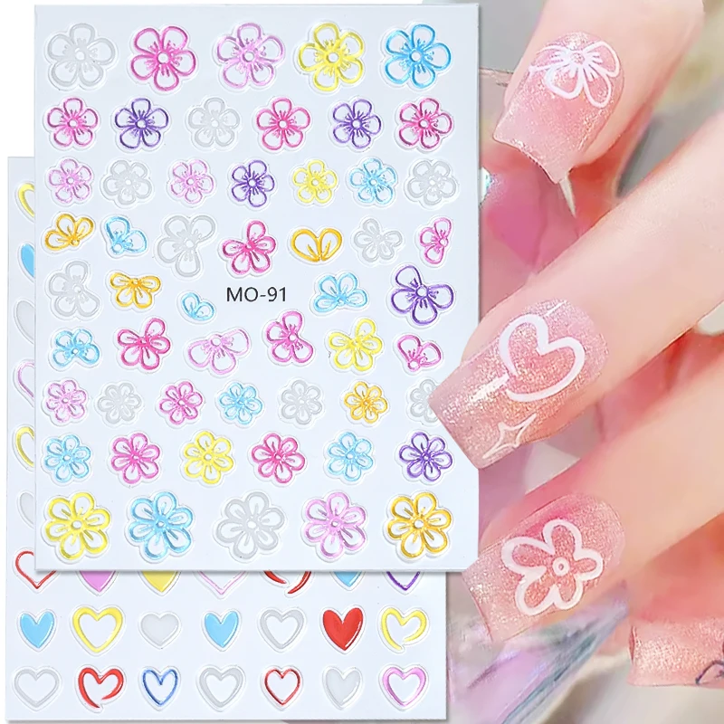 Красочные желейные Звезды Любовь Сердце наклейки для ногтей 5D тиснение цветы