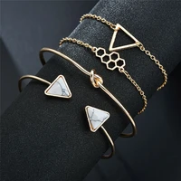 boho knotted triangle honeycomb four piece bracelet set for women girl jewelry gifts