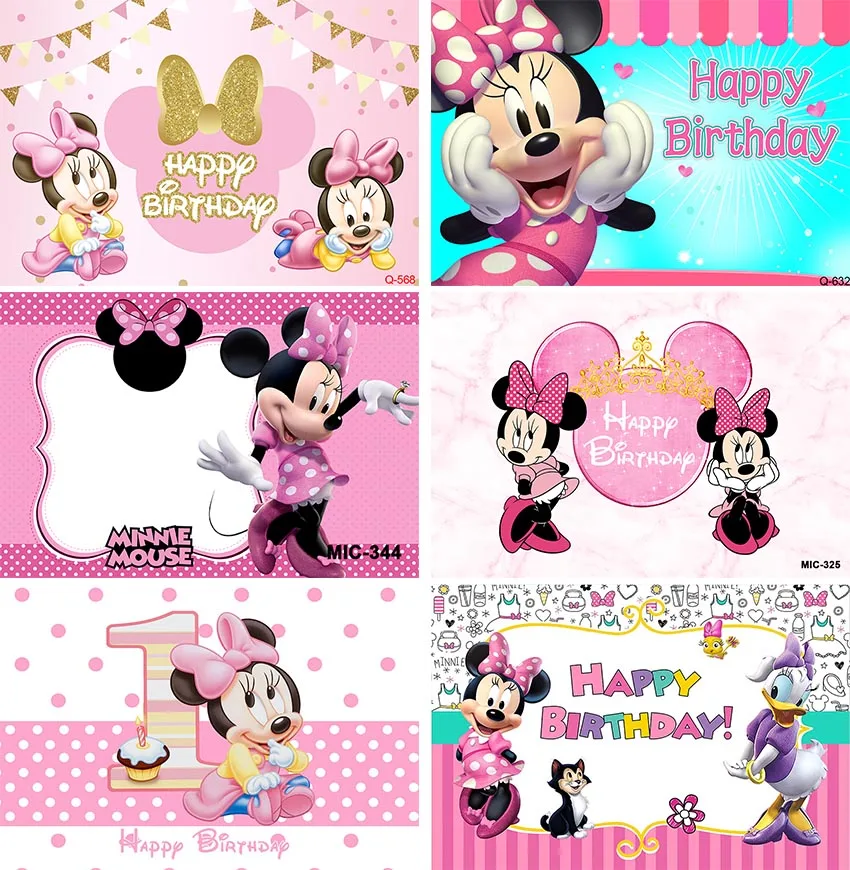 

Disney Minnie Mouse Photography Backdrop Baby Shower Girl Birthday Party Background Pink Polka Bow Vinyl Photo Studio Props