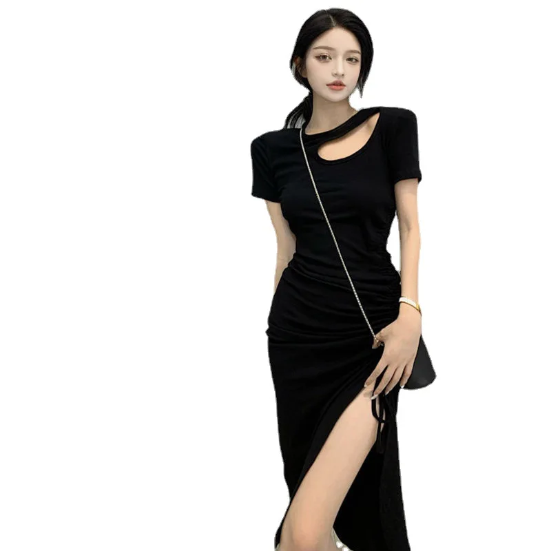 

Women's Drawstring Split Dress 2022 New Mid-Length Temperament Waist-Controlled Hip Skirt